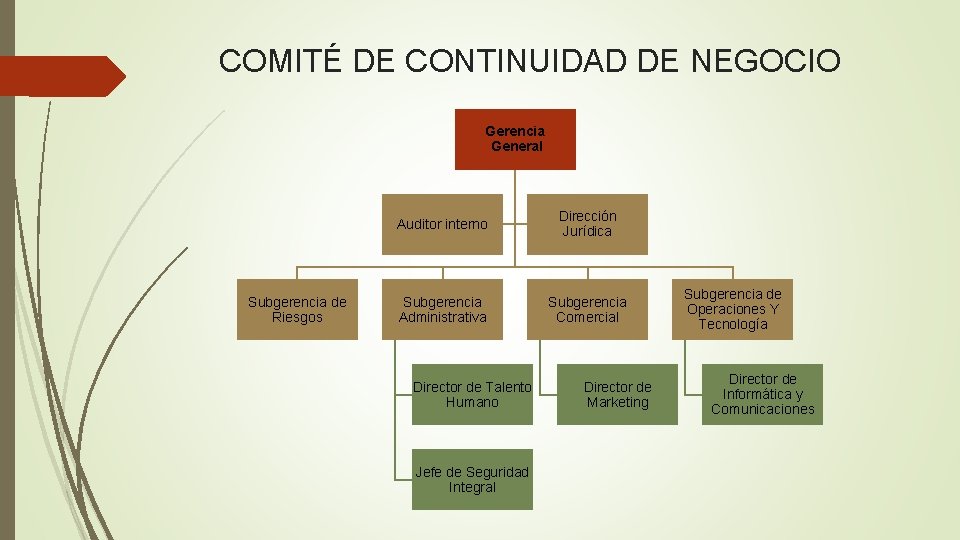COMITÉ DE CONTINUIDAD DE NEGOCIO Gerencia General Subgerencia de Riesgos Auditor interno Dirección Jurídica
