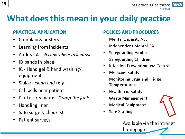 13 What does this mean in your daily practice PRACTICAL APPLICATION • Complaints posters