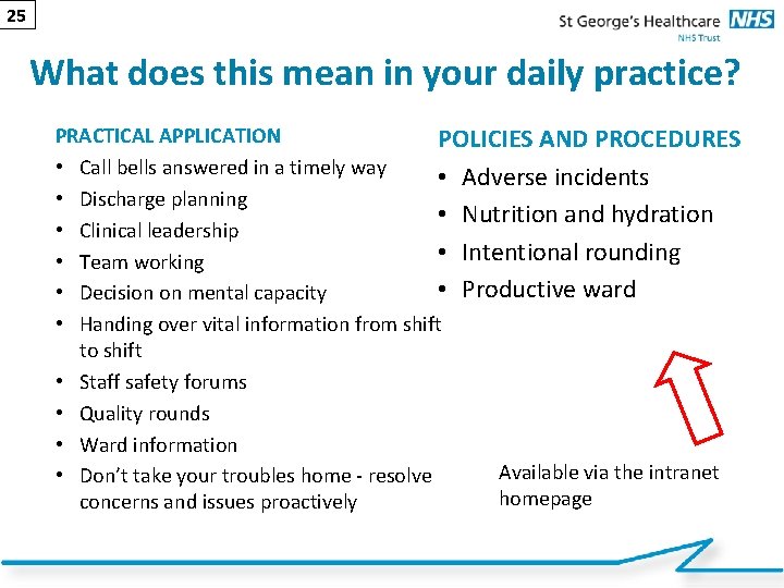 25 What does this mean in your daily practice? PRACTICAL APPLICATION POLICIES AND PROCEDURES