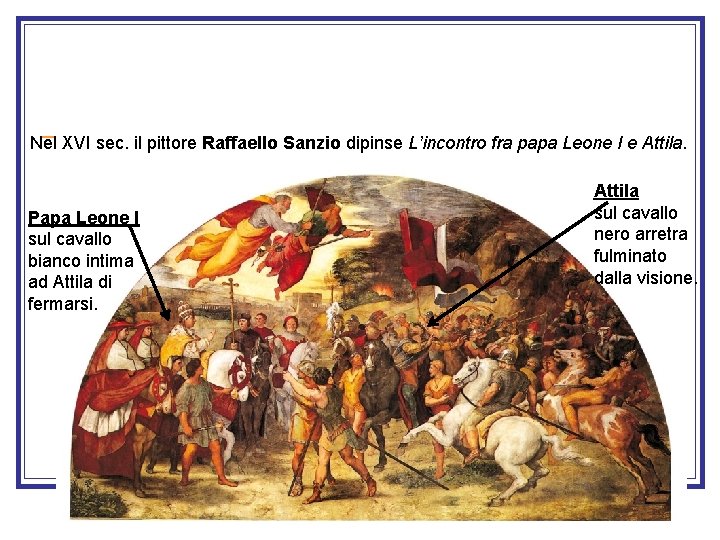 Nel XVI sec. il pittore Raffaello Sanzio dipinse L’incontro fra papa Leone I e