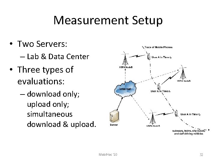 Measurement Setup • Two Servers: – Lab & Data Center • Three types of