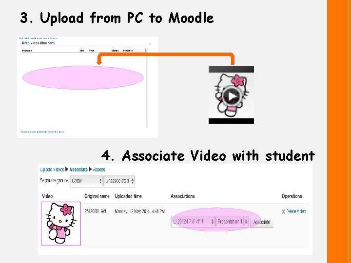 3. Upload from PC to Moodle 4. Associate Video with student 