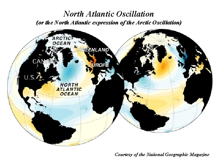 North Atlantic Oscillation (or the North Atlantic expression of the Arctic Oscillation) Courtesy of