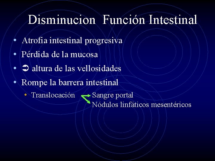 Disminucion Función Intestinal • • Atrofia intestinal progresiva Pérdida de la mucosa altura de
