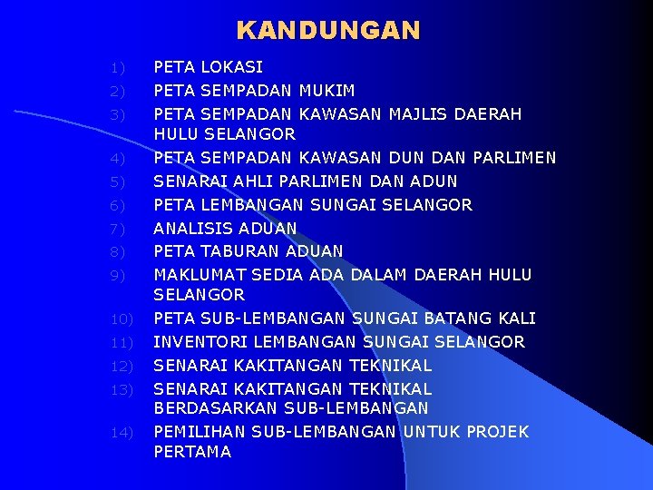 KANDUNGAN 1) 2) 3) 4) 5) 6) 7) 8) 9) 10) 11) 12) 13)