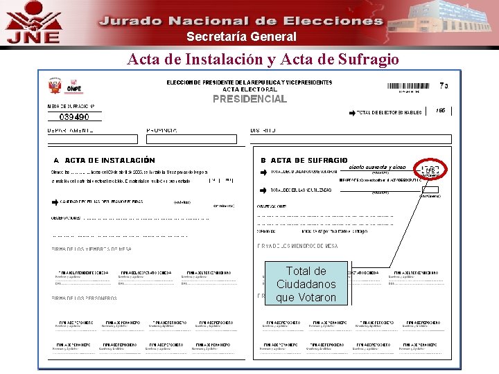 Secretaría General Acta de Instalación y Acta de Sufragio 165 ciento cuarenta y cinco