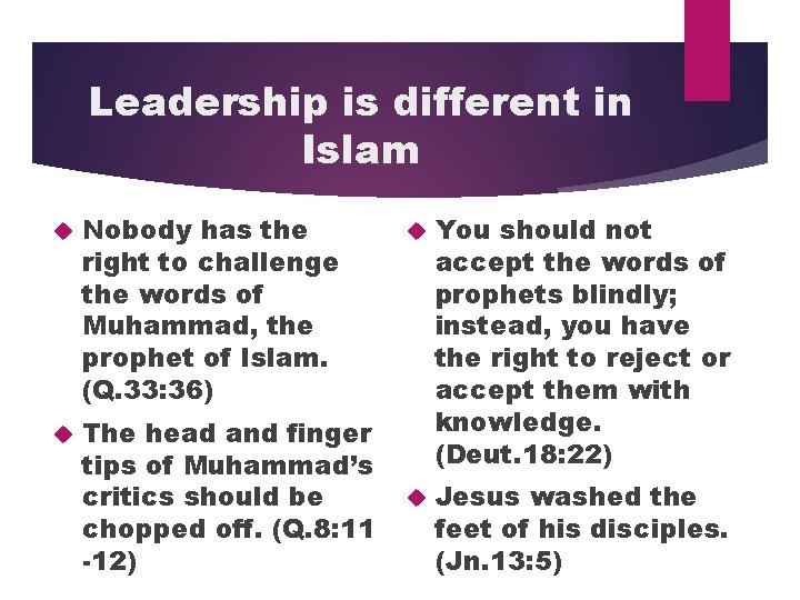 Leadership is different in Islam Nobody has the right to challenge the words of