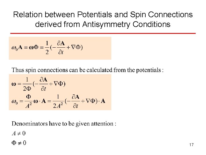 Relation between Potentials and Spin Connections derived from Antisymmetry Conditions 17 