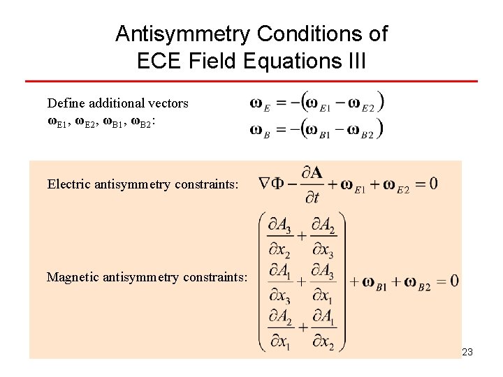 Antisymmetry Conditions of ECE Field Equations III Define additional vectors ωE 1, ωE 2,