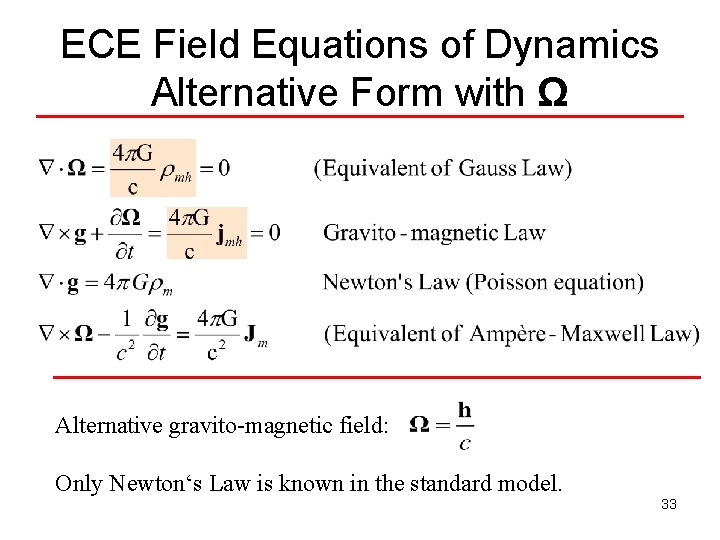 ECE Field Equations of Dynamics Alternative Form with Ω Alternative gravito-magnetic field: Only Newton‘s