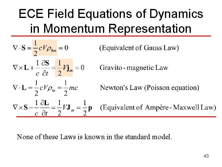 ECE Field Equations of Dynamics in Momentum Representation None of these Laws is known