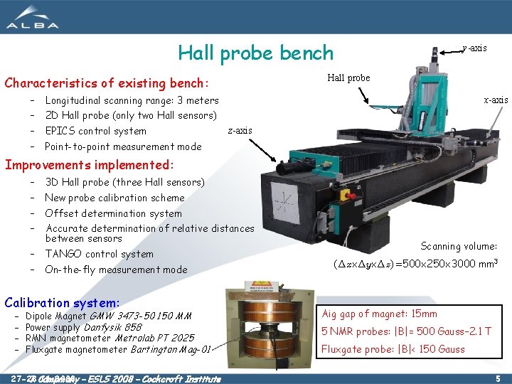 Hall probe bench Hall probe Characteristics of existing bench: – Longitudinal scanning range: 3