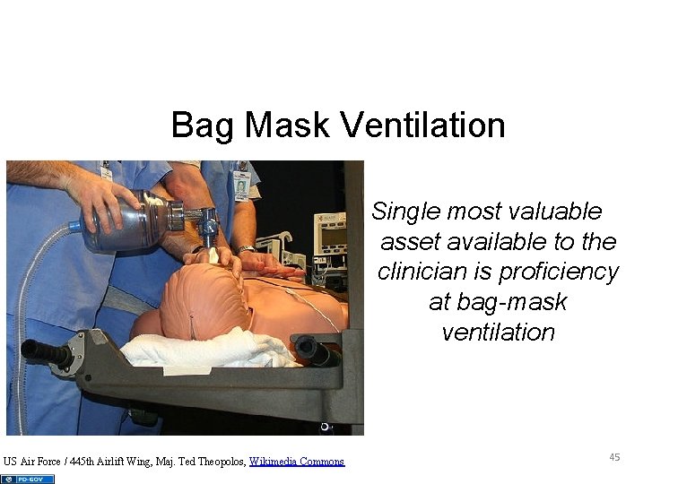 Bag Mask Ventilation Single most valuable asset available to the clinician is proficiency at