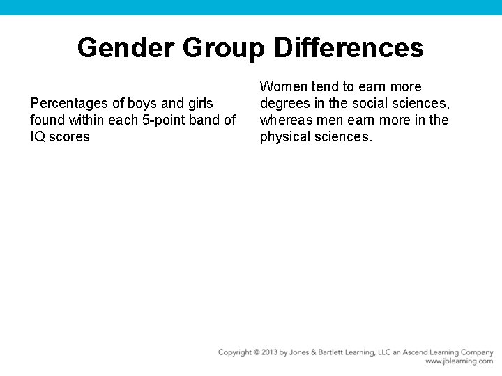 Gender Group Differences Percentages of boys and girls found within each 5 -point band