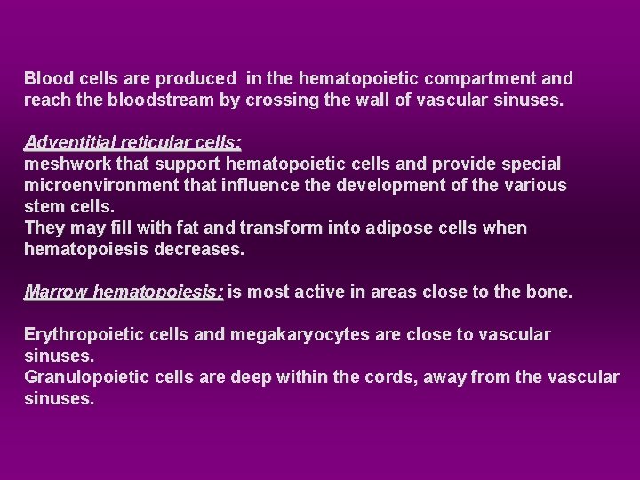 Blood cells are produced in the hematopoietic compartment and reach the bloodstream by crossing