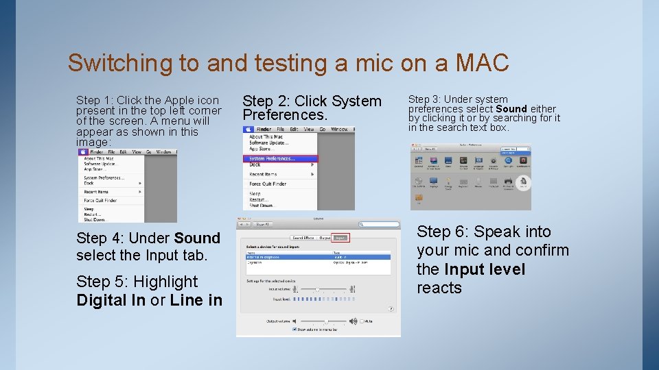 Switching to and testing a mic on a MAC Step 1: Click the Apple
