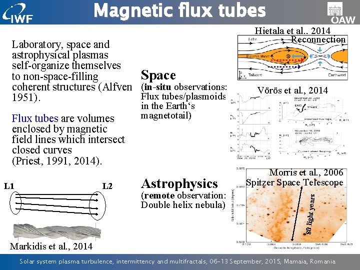 Magnetic flux tubes Laboratory, space and astrophysical plasmas self-organize themselves Space to non-space-filling coherent