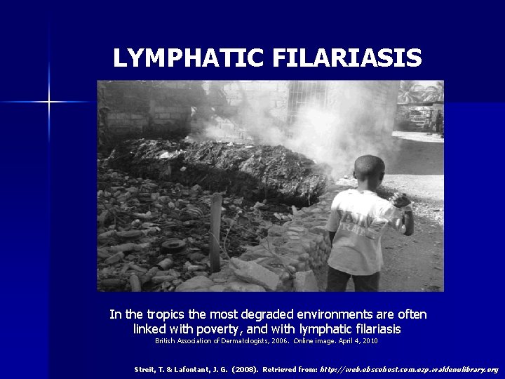 LYMPHATIC FILARIASIS In the tropics the most degraded environments are often linked with poverty,