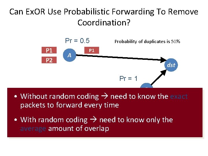 Can Ex. OR Use Probabilistic Forwarding To Remove Coordination? Pr = 0. 5 P