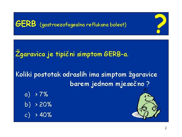 GERB (gastroezofagealna refluksna bolest) Žgaravica je tipični simptom GERB-a. Koliki postotak odraslih ima simptom