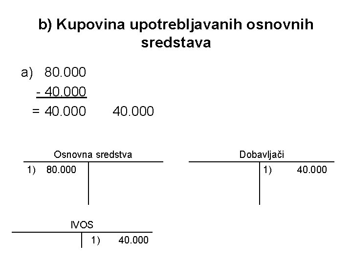 b) Kupovina upotrebljavanih osnovnih sredstava a) 80. 000 - 40. 000 = 40. 000