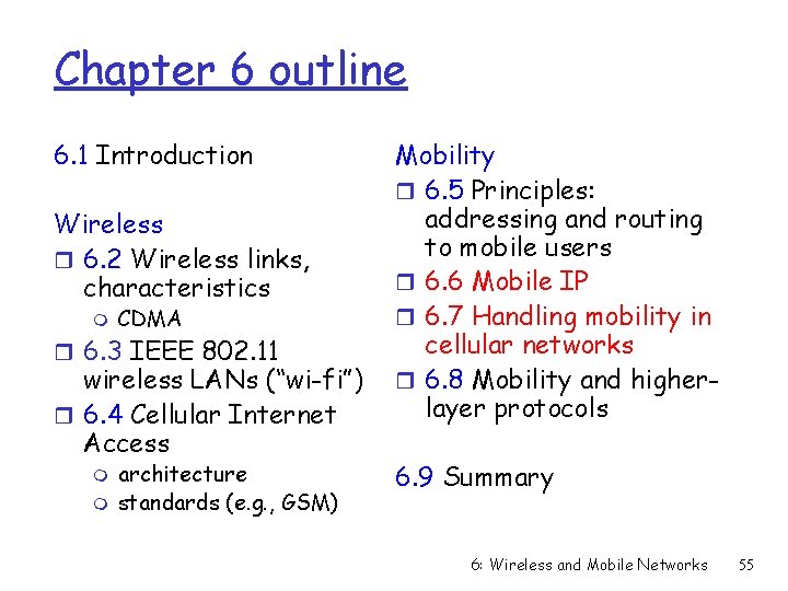 Chapter 6 outline 6. 1 Introduction Wireless r 6. 2 Wireless links, characteristics m