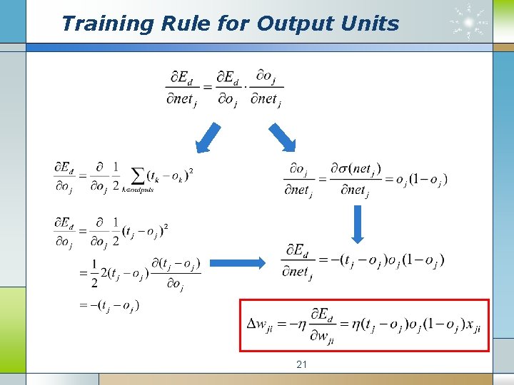 Training Rule for Output Units 21 