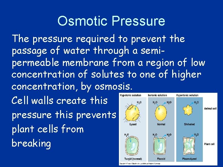 Osmotic Pressure The pressure required to prevent the passage of water through a semipermeable