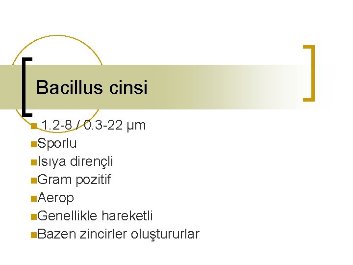 Bacillus cinsi 1. 2 -8 / 0. 3 -22 µm n. Sporlu n. Isıya