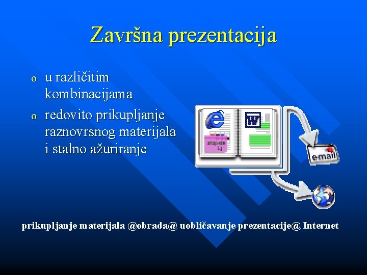 Završna prezentacija o o u različitim kombinacijama redovito prikupljanje raznovrsnog materijala i stalno ažuriranje