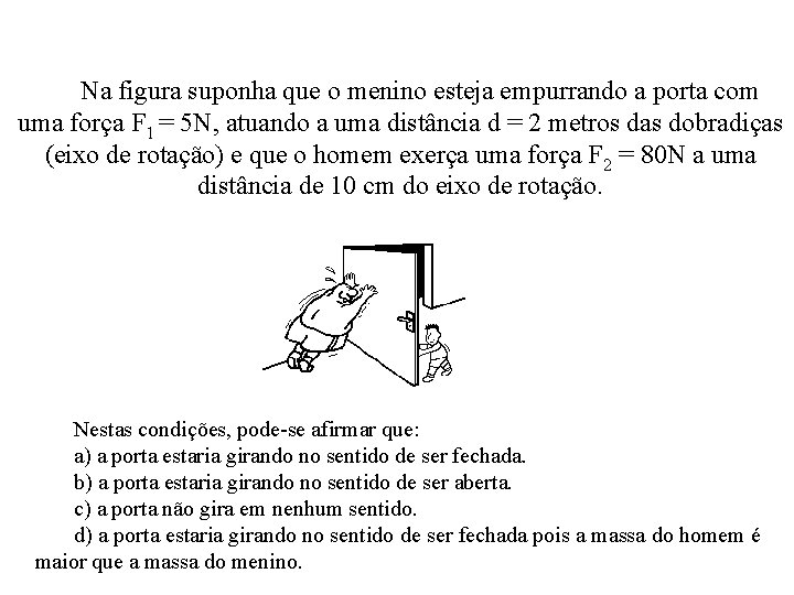 Na figura suponha que o menino esteja empurrando a porta com uma força F