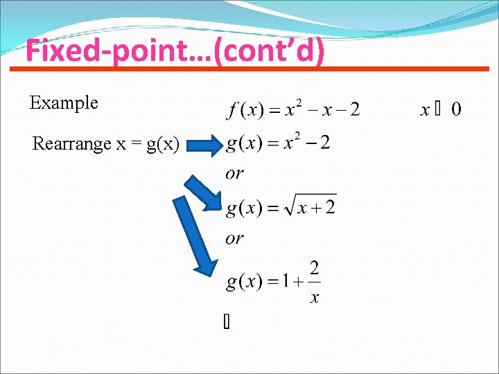 Fixed-point…(cont’d) Example Rearrange x = g(x) 
