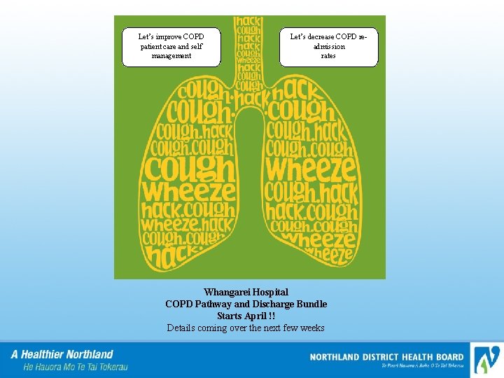 Let’s improve COPD patient care and self management Let’s decrease COPD readmission rates Whangarei