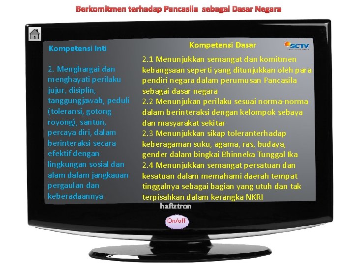 Berkomitmen terhadap Pancasila sebagai Dasar Negara Kompetensi Inti 2. Menghargai dan menghayati perilaku jujur,