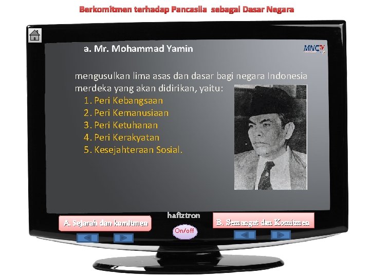 Berkomitmen terhadap Pancasila sebagai Dasar Negara a. Mr. Mohammad Yamin mengusulkan lima asas dan