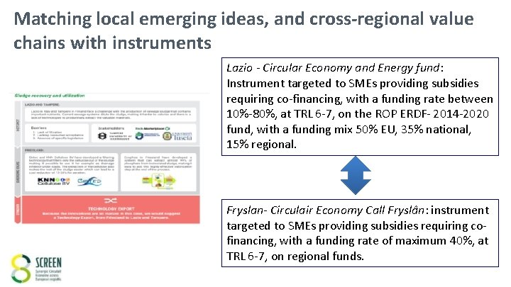 Matching local emerging ideas, and cross-regional value chains with instruments Lazio - Circular Economy