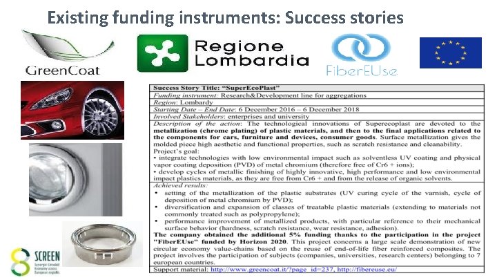 Existing funding instruments: Success stories 