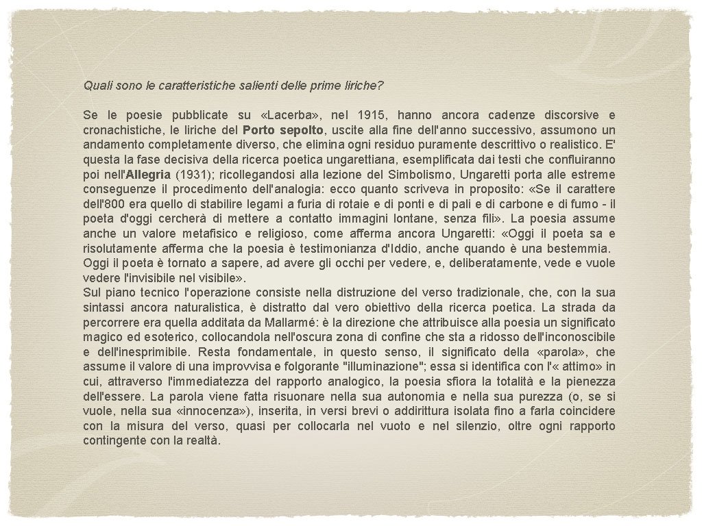 Quali sono le caratteristiche salienti delle prime liriche? Se le poesie pubblicate su «Lacerba»