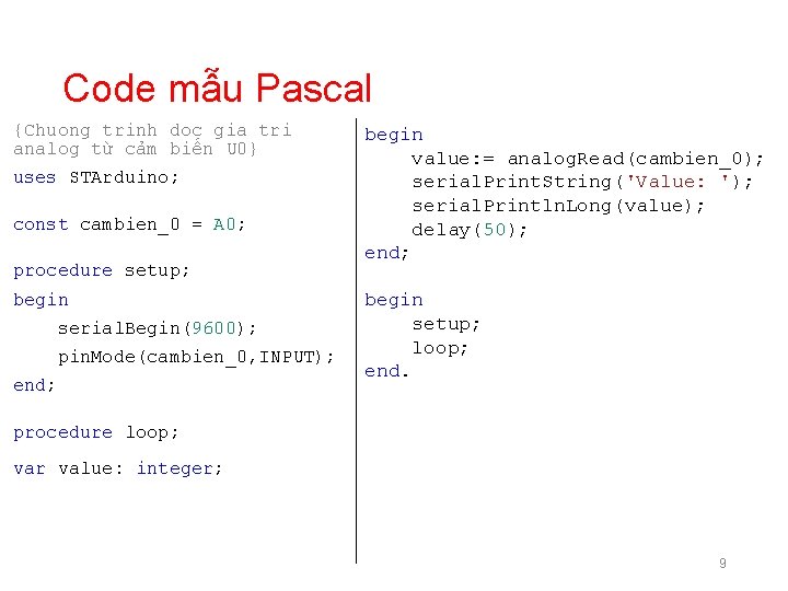 Code mẫu Pascal {Chuong trinh doc gia tri analog từ cảm biến U 0}