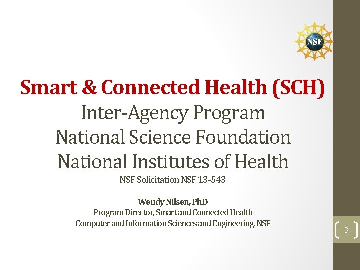 Smart & Connected Health (SCH) Inter-Agency Program National Science Foundation National Institutes of Health
