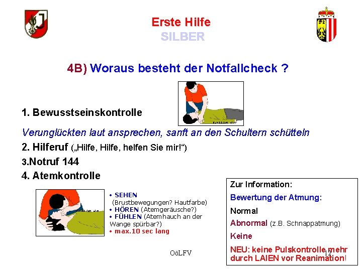 Erste Hilfe SILBER 4 B) Woraus besteht der Notfallcheck ? 1. Bewusstseinskontrolle first-aid-platform. info