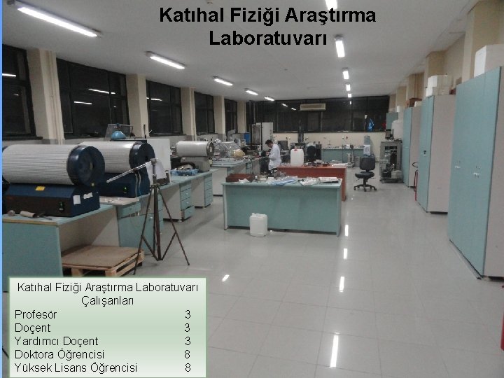 Katıhal Fiziği Araştırma Laboratuvarı Çalışanları Profesör 3 Doçent 3 Yardımcı Doçent 3 Doktora Öğrencisi