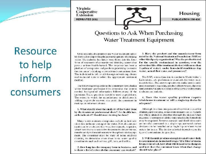 Resource to help inform consumers Resource to help inform consumers