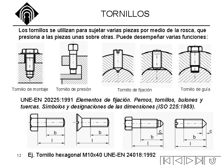 TORNILLOS Los tornillos se utilizan para sujetar varias piezas por medio de la rosca, TORNILLOS Los tornillos se utilizan para sujetar varias piezas por medio de la rosca,