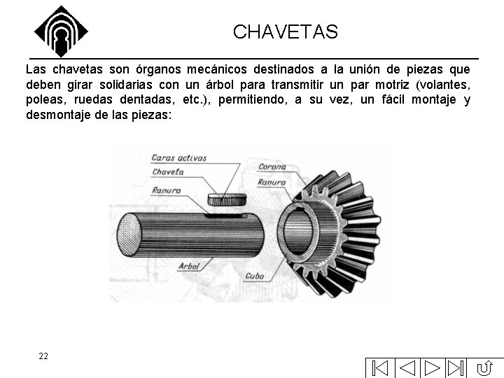 CHAVETAS Las chavetas son órganos mecánicos destinados a la unión de piezas que deben CHAVETAS Las chavetas son órganos mecánicos destinados a la unión de piezas que deben