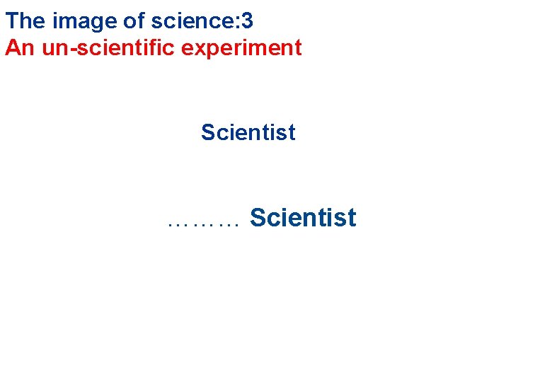 The image of science: 3 An un-scientific experiment Scientist ……… Scientist 