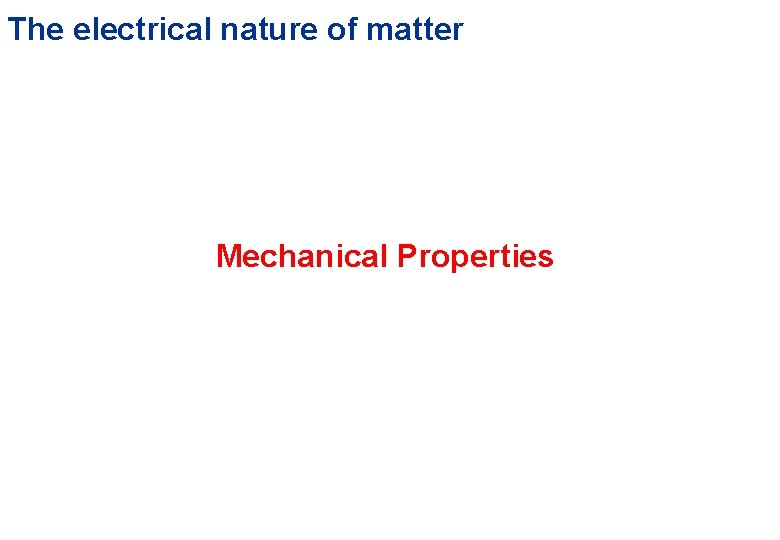 The electrical nature of matter Mechanical Properties 