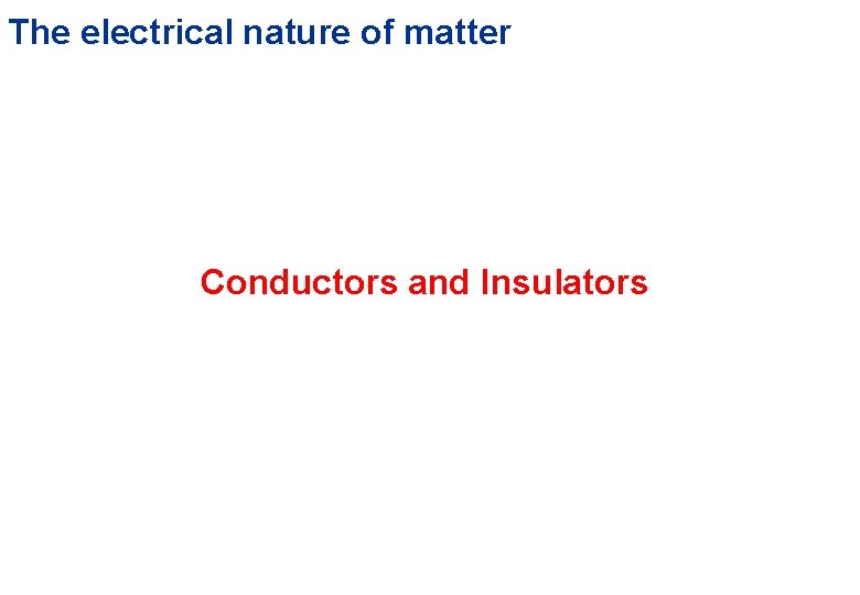 The electrical nature of matter Conductors and Insulators 