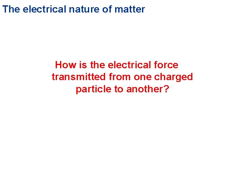 The electrical nature of matter How is the electrical force transmitted from one charged