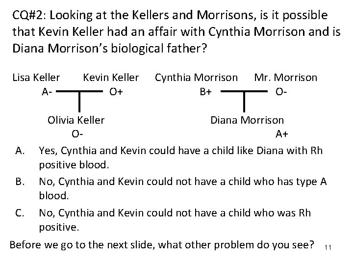 CQ#2: Looking at the Kellers and Morrisons, is it possible that Kevin Keller had